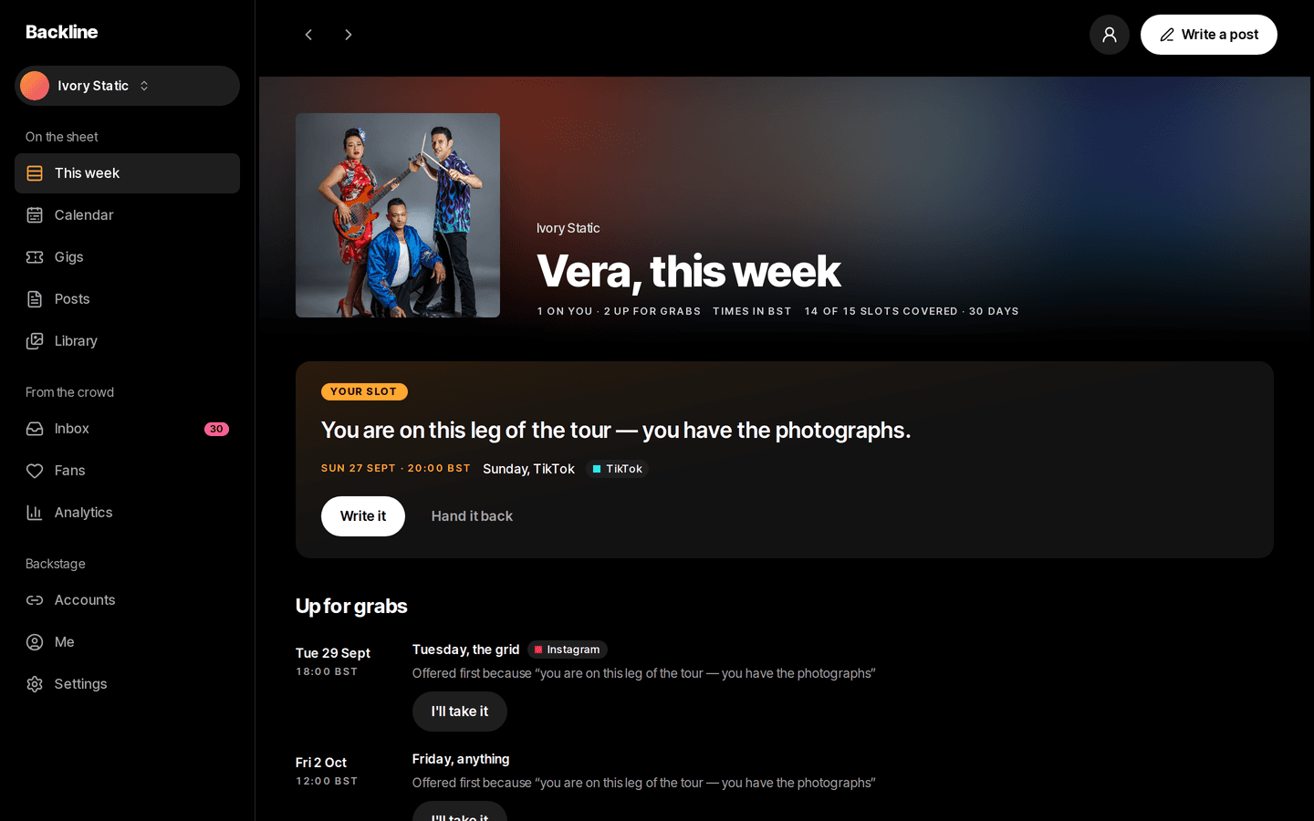 Backline on a desktop: This week