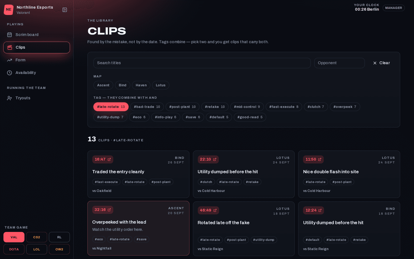 Replay: The clip library, on a desktop