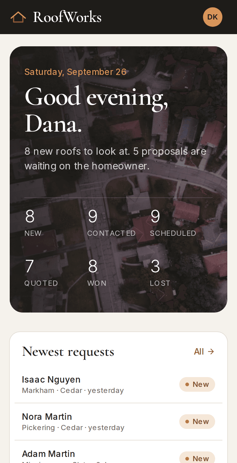 Roofer on a phone: The morning board