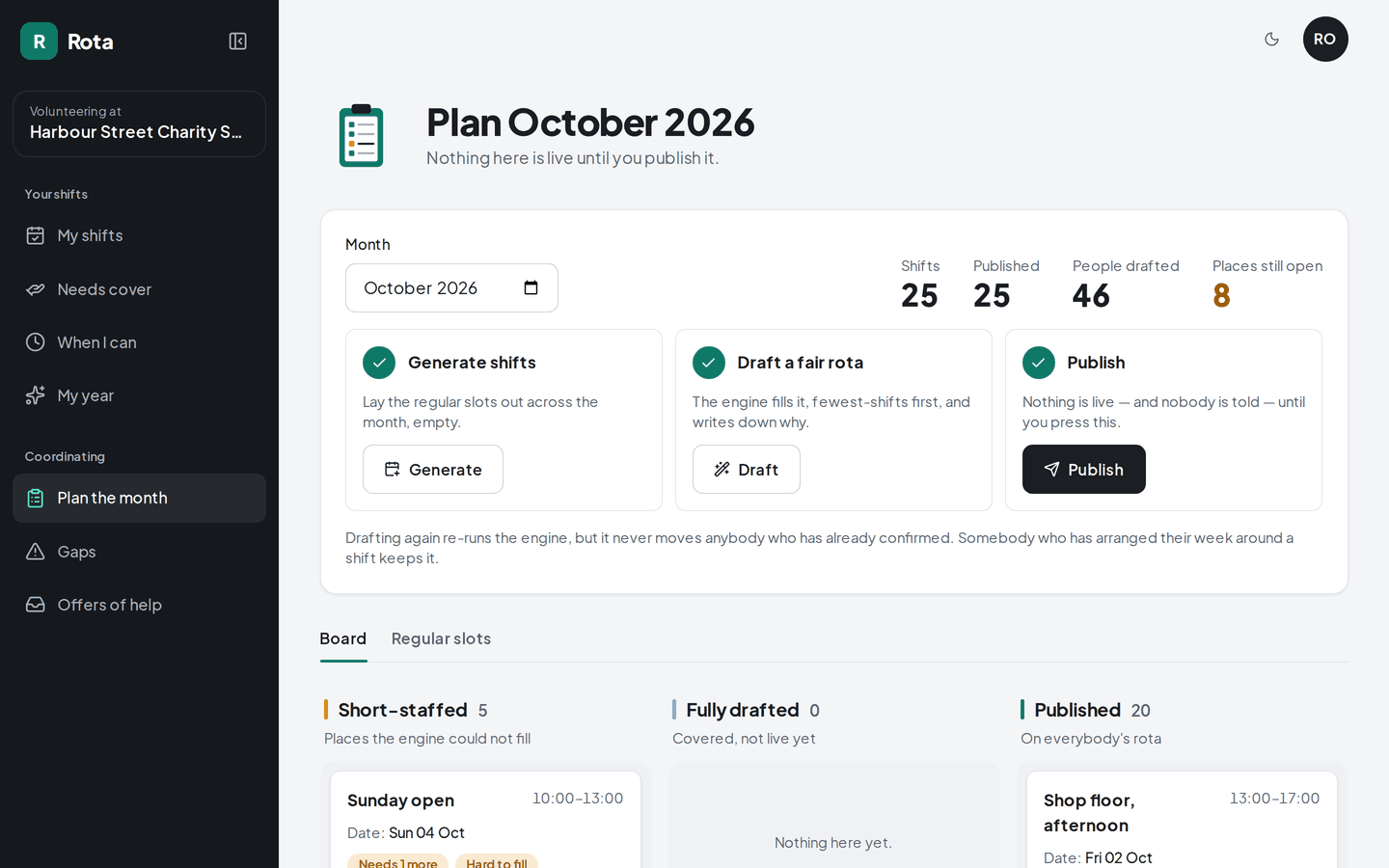 Shift: Drafting the month, on a desktop