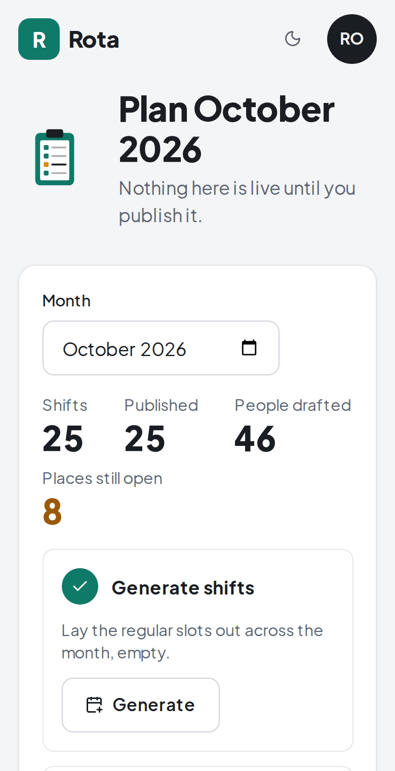 Shift: Drafting the month, on a phone