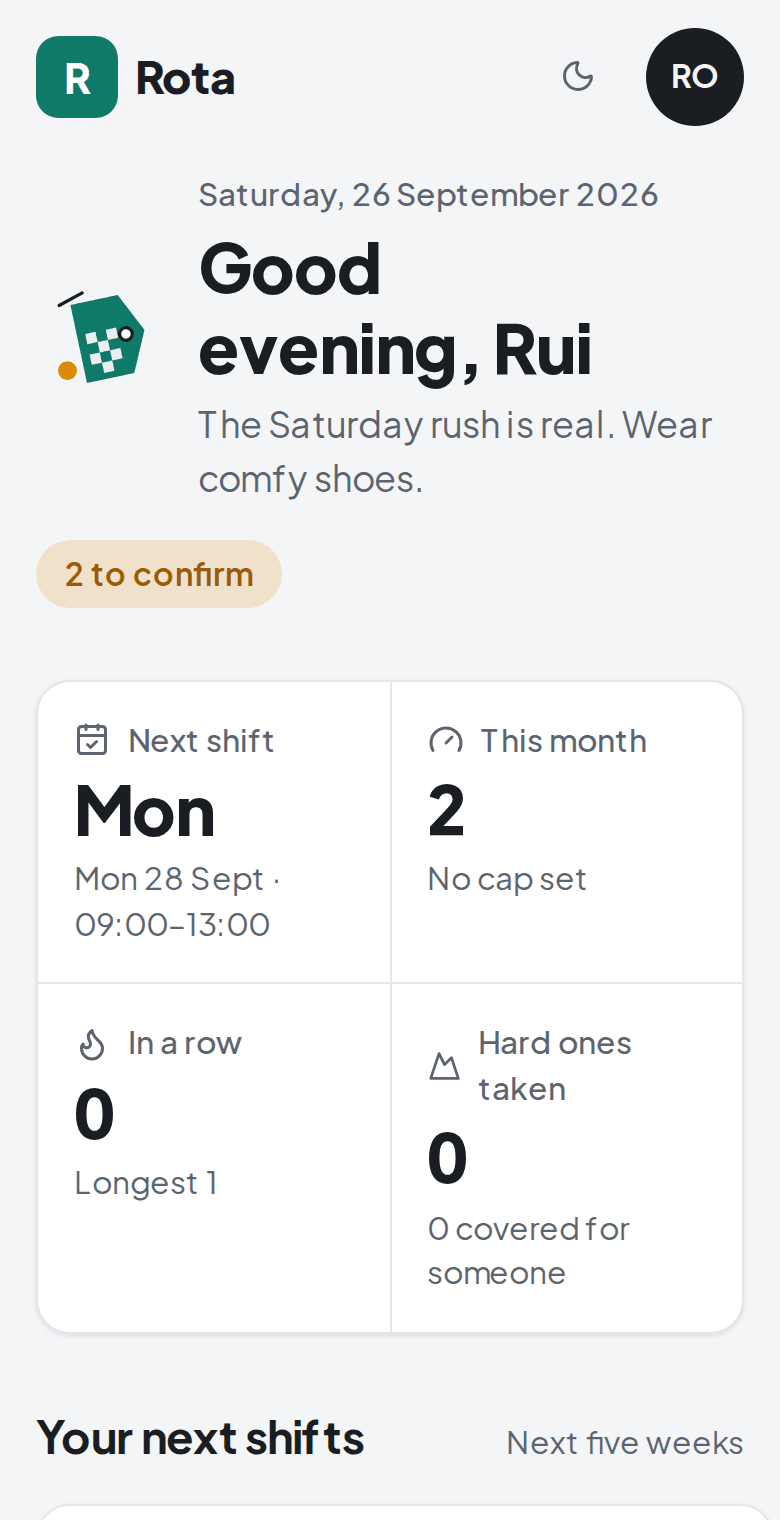 Shift on a phone: Your next shifts
