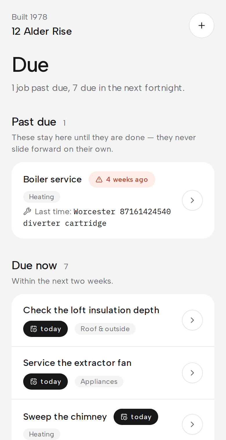 Upkeep: What's due, on a phone